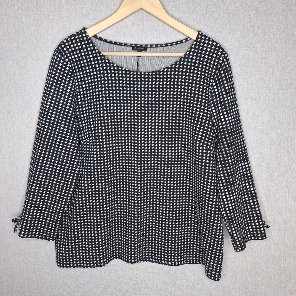 💙 Talbots Long Sleeve Stretch Tee Top Size XL Casual Comfy Crew Neck Bow Medium